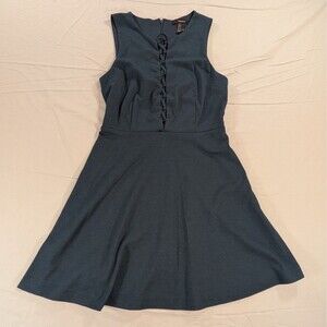 Forever 21 Green Fit & Flare Sleeveless V-Neck Lace Up Front Small